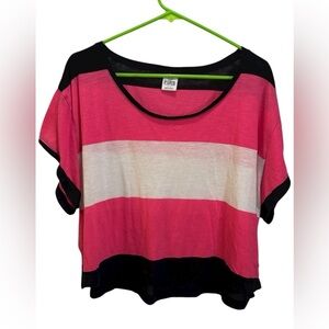 PINK Victoria's Secret Pink and Black Striped Short Sleeve Tee